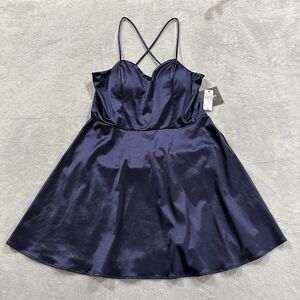 By x by Sleeveless Fit and‎ Flare Satin Dress Women 15 Dark Blue